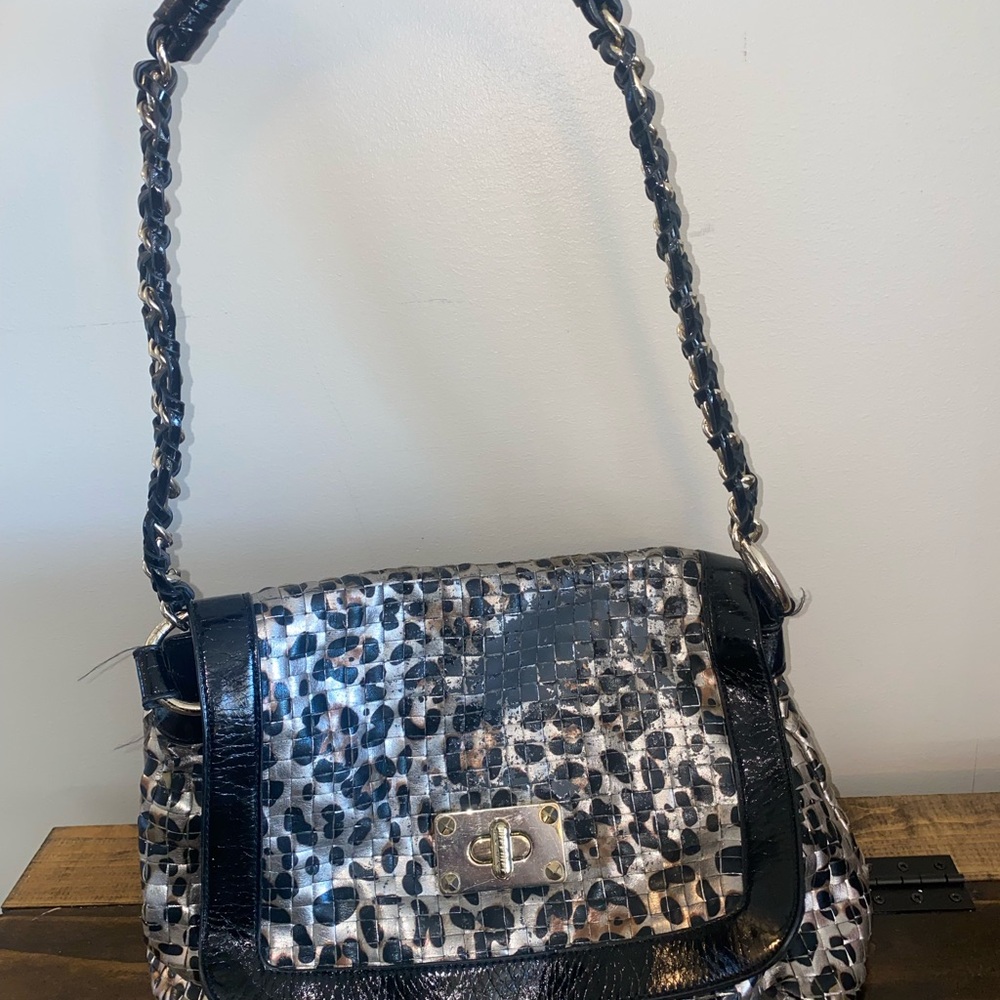 bebe Leopard Print Shoulder Bag with Black Trim